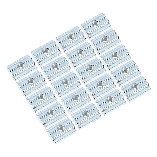 PRETYZOOM Carbon Steel T-nut Square Hole Nuts for Aluminum Extrusion Profiles Nickel Plated 20 Pack
