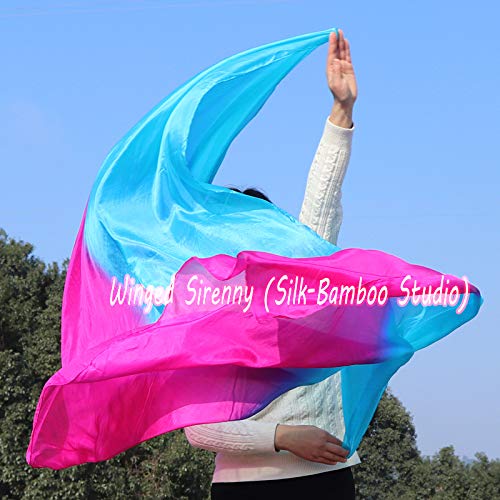 Winged Sirenny Belly Dance Real Silk Veil Handpainted 2-Tone, Sheer Flowy Luxury Bellydance Shawl4