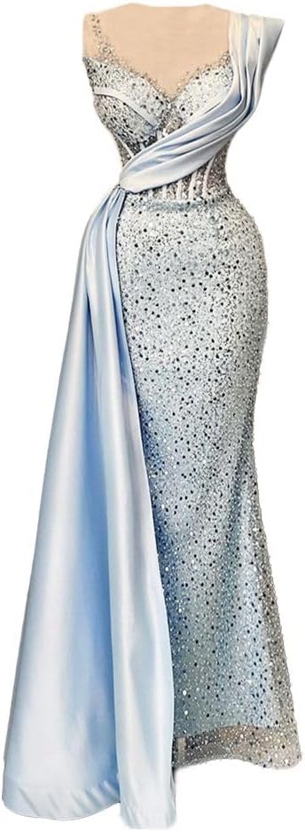 EngerlaEngerla Sleeveless Sequins Mermaid Evening Dress Lace Pearl Prom Dress Bridal Bridesmaid Dress