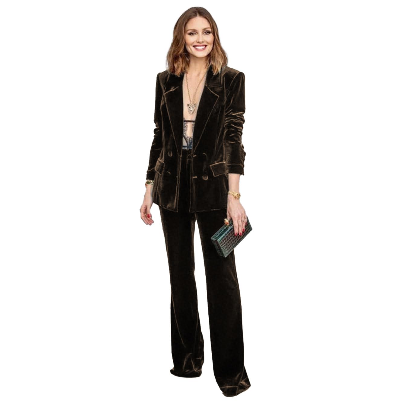 Womens 2 Piece Velvet Suit Notch Lapel Slim Fit Business Party Wedding Tuxedo Blazer Pants Set