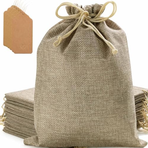 Homum 6 PCS 12x16 Inch Burlap Gift Bags with Drawstring and Gift Tags, Burlap Sack, Jute Bags for Christmas, DIY Craft