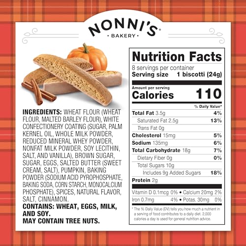 Nonni's Pumpkin Spice Biscotti - Pumpkin Cookies - Pumpkin Biscotti w/Blend of Spices & Dipped in Cinnamon Icing - Individually Wrapped Pumpkin Spice Cookies - Kosher Coffee Cookies - 6.88 oz