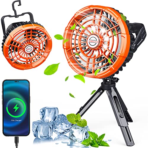 Camping-Fan-with-LED-Lantern-10400mAh-Rechargeable-Portable-Tent-Fan-with-Detachable-Tripod-Power-Bank-180Head-Rotation-Quiet-Motor-Perfect-Battery-Operated-USB-Fan-for-Picnic-Barbecue-Fishing