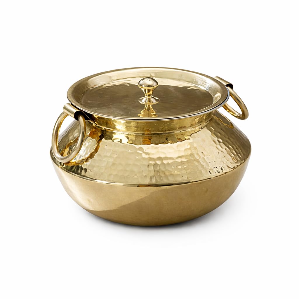 P-TAL Brass Patili with Lid and Handles for Cooking Teflon Free Degchi 3L Brass Biryani Handi for Cooking Ptal Brass Utensils for your Kitchen