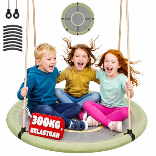 Nestschaukel 120cm Durchmesser Outdoor Indoor Kinderschaukel 300KG Belastbar Tellerschaukel Höheverstellbar Wetterfest & Pflegeleicht Schaukel für Kinder und Erwachsene