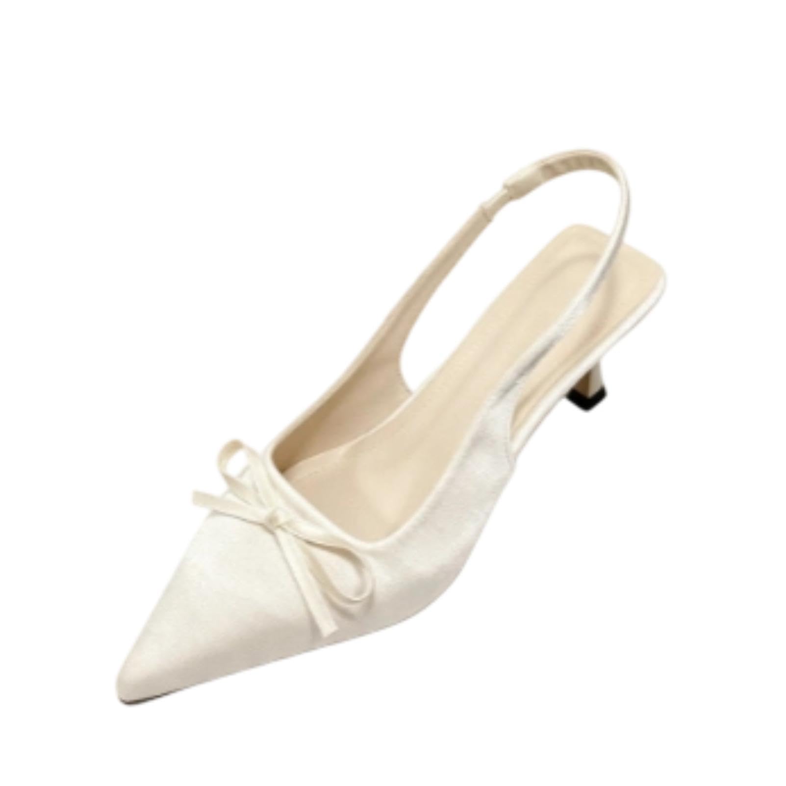 Generico Décolleté Donna Satin Slingback a Punta con Fiocco e Tacco Basso