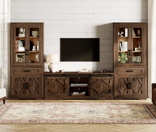 Image of WAMPAT Farmhouse Entertainment Center with Bookshelves for 75 inch TV