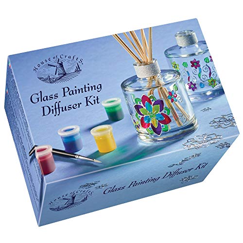 House of Crafts Diffuseur de peinture sur verre - Kit artisanal unique - Multicolore - Comprend 2 flacons diffuseurs de parfum en verre, des autocollants de contour...