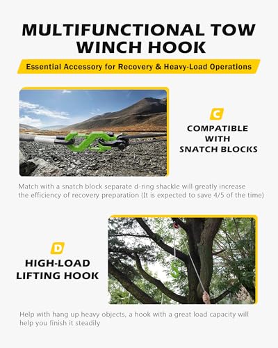 Image of 3 /8 inch Tow Hook, S-Shaped Winch Hook, 33,000lbs Breaking Strength, G80 Heavy Duty Forged Steel Tow Hooks, Fast Connect Easy Release Winch Shackle Towing Hook for Trucks, SUV, ATVs, Trailer, Green