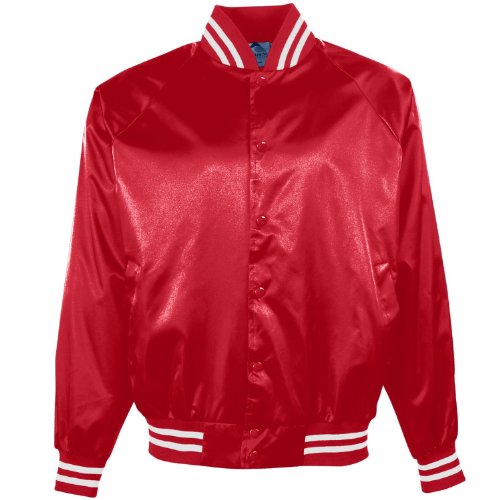 Augusta Sportswear Satin baseball jacket/striped trim - RED/WHITE - XL
