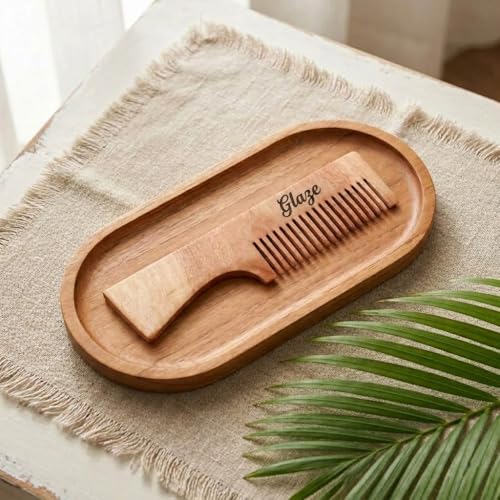 Image of Glaze Natural Wooden Comb with Handle for Men & Women, Smooth and Breakage-Free Hair