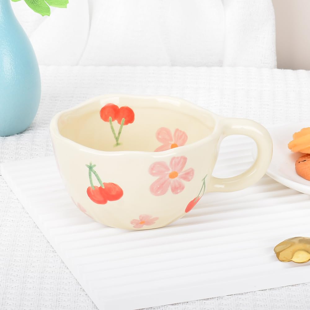 XinHuiGY Cute Coffee Mug, Ceramic Tea Mugs, Kawaii Coffee Cup, Handmade Creative Flower Mug with Spoon - Image 4