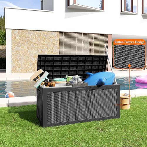 image for PatioZen 100 Gallon Deck Box, Large Resin Outdoor Storage Box Waterpro
