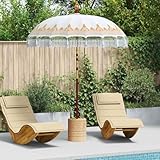 Design exotique et stabilité : l'armature en bois massif sculptée à la main confère à ce parasol de jardin un style balinais authentique. La toile d'ombrage en coton de qualité supérieure et le hub central avec tissage en corde garantissent non seulement la stabilité, mais aussi une manipulation facile et un aspect esthétique pour votre extérieur.