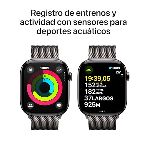 Miniatura 4 de Apple Watch Series 10 GPS + Cellular Smartwatch con caja de titanio Pizarra de 46 mm y Pulsera Milanese Loop Pizarra - Talla M/L. Monitor de entreno, pantalla Retina siempre activa y neutro en carbono