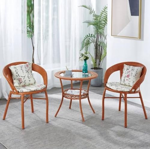 Image of 2+1 Outdoor Indoor Furniture Sets Rattan Wicker Chair Patio Set Bistro Set Conversation Set Balcony Outdoor Garden Furniture Chair, Apricot with Multicolor Cushion & Pillow