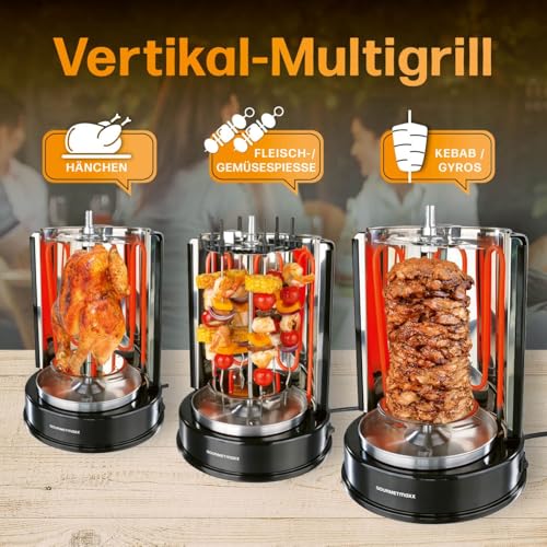 GOURMETmaxx Dönergrill | vertikaler Elektrogrill für Döner, Gyros, Schaschlik | Grill elektrisch mit Mittelspieß und 6 zusätzlichen Spießen, auch als Schaschlikgrill verwendbar – Bild 4