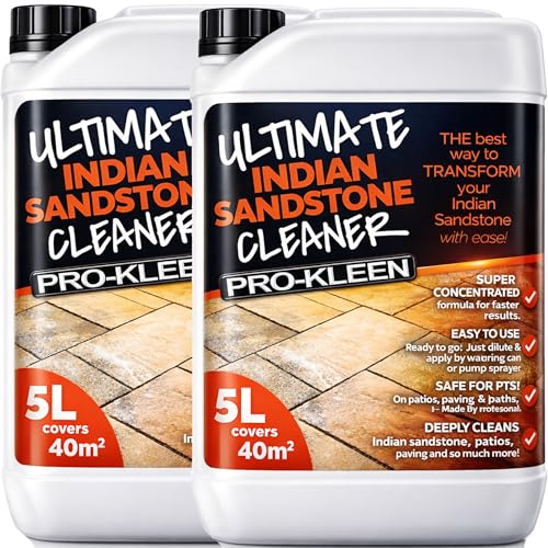 Pro-Kleen Ultimate Indian Sandstone Cleaner 2 x 5L - Removes Dirt Grime Black Spots Stains & More - Restores Colour - Child & Pet Safe - Concentrated Formula - Covers 80m2