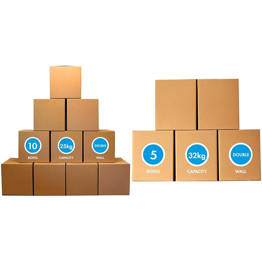 MARKQ [10 Pack] Medium Double Wall 100% Recyclable Corrugated Cardboard Moving Boxes & [5 Pack] Large Double Wall 100% Recyclable Corrugated Cardboard Moving Boxes, 5 ply