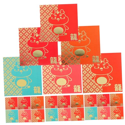 OUNONA 24個春節用お年玉袋 赤い封筒 龍年デザイン 紙製 運アップポチ袋 新年祝い用 多用途 パッケージ