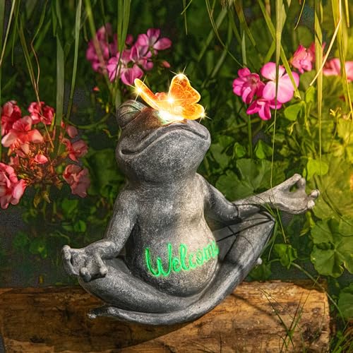 Solar Frosch Gartenfigur Mit LED-Beleuchtung - Niedliche Harz-Deko Mit Wasserfester Solar-Lichterkette