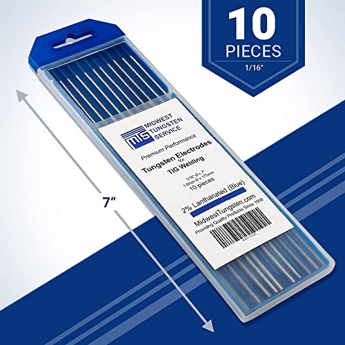 Image of Midwest Tungsten Service TIG Welding Tungsten Electrodes 10-Pack (Blue - 2% Lanthanated Tungsten (WL20 /EWLa-2), 1 /16 inch)