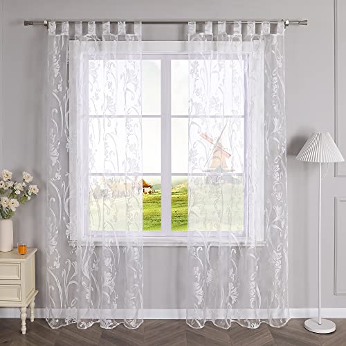 CORLIF Voile Gardine mit Schlaufen Vorhang Ausbrenner Muster Transparente...