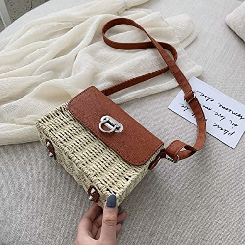Handwoven Square Rattan Bag for Women Straw Crossbody Purse Leather Strap Handbag Shoulderbag Natural and Chic3