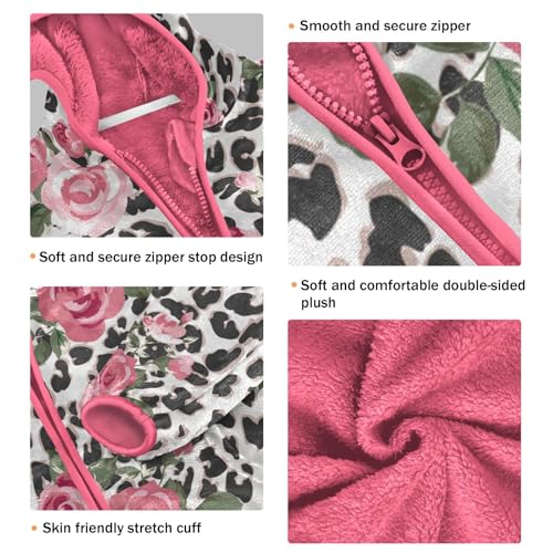 OTVEE Leopard Print Rose Flower Kids Hoodie Jacket Fall Spring Full Zip Warm Outwear Coat3