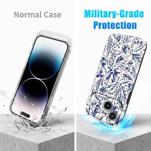 Coque iPhone 15 Plus fleur bleue vintage compatible MagSafe avec protection caméra - 5