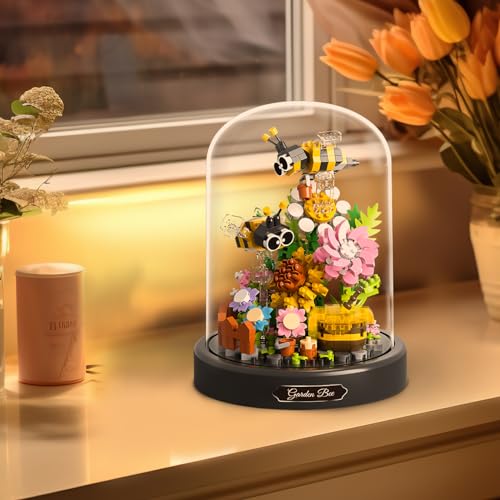 Image of QLT QIAOLETONG Flower Bouquet Building Sets, 588 PCS Animals Flowers Botanical Collection Mini Bricks Building Blocks Toy for Adults, Valentine's Day for Her Mom Women Wife Girlfriend (Bee)