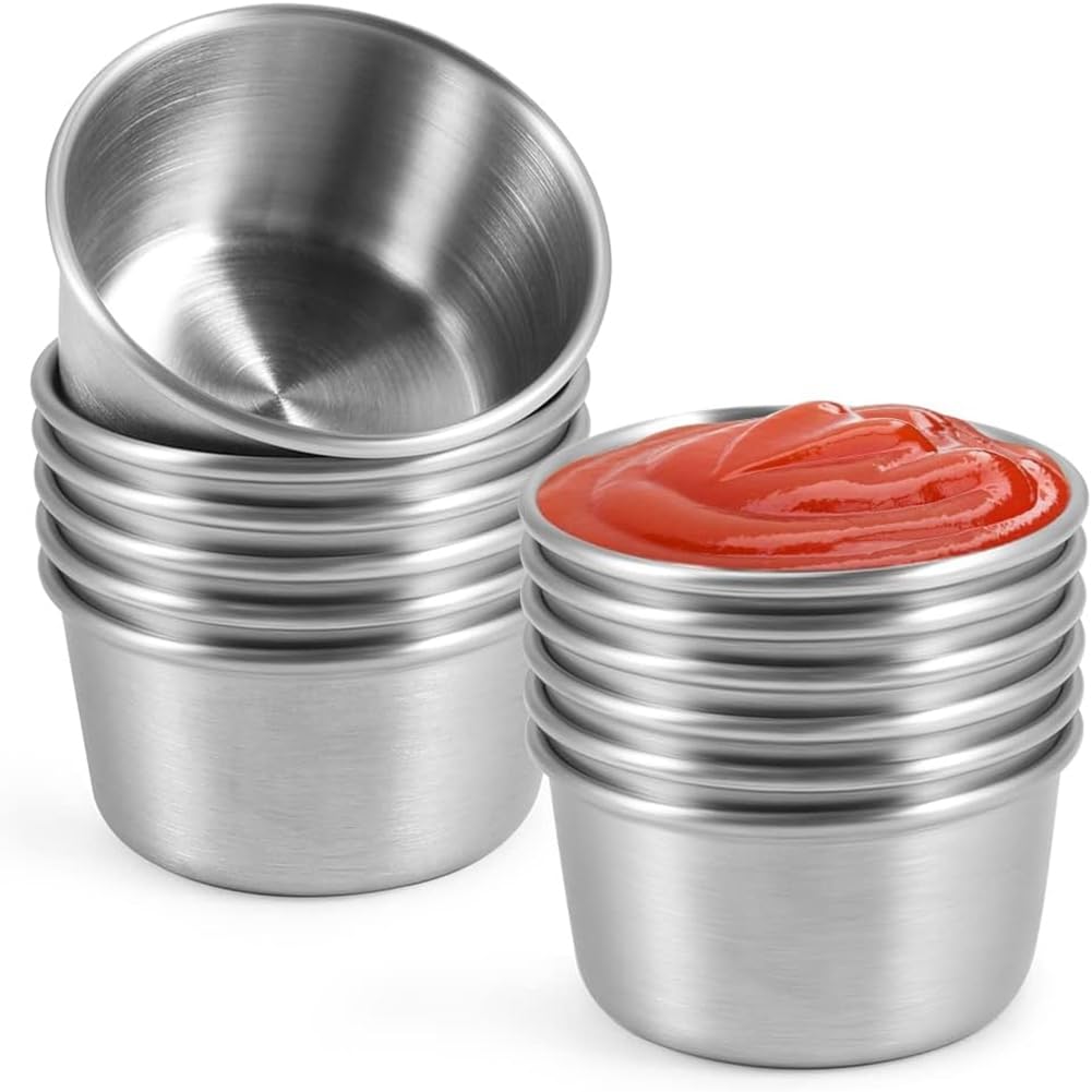 CTRLZS Ramekin Sauce Dipping Bowl Mini Sauce Cups Pudding Condiment Cups for Home Party Restaurant (Silver 12PCS 70ml)