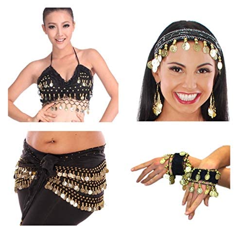Vritraz Women's Chiffon Belly Dance Hip Waistband 1 Scarf, 1 Top,...