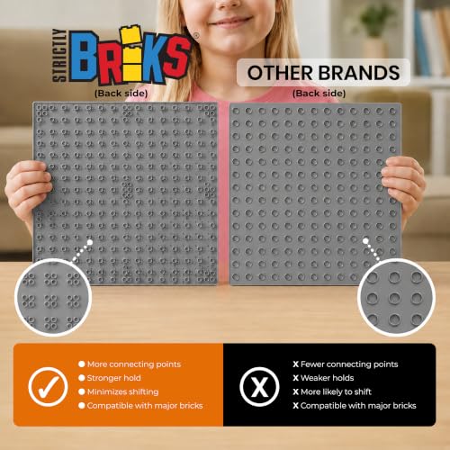 Image of Strictly Briks Stackable Baseplates - 24 Pack 10 inchx10 inch, 32x32 Studs, Compatible with Lego for Building City Scenes, Foundation, Displays Bricks on Play Table, Kids Gift, Rainbow
