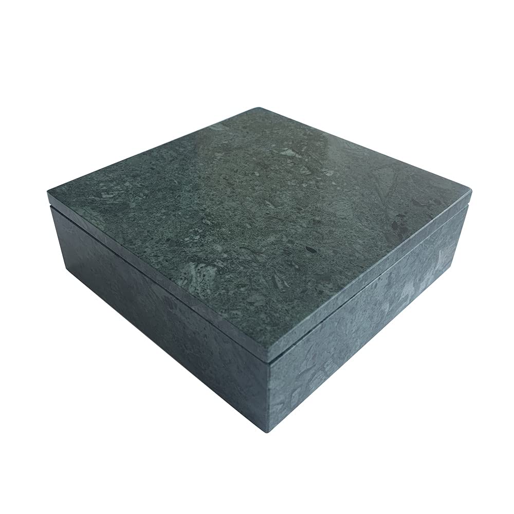StonePlusNatural Marble Jewelry Storage Box with Removable Lid for Trinket, Lipstick, Gifts Collection (Green)