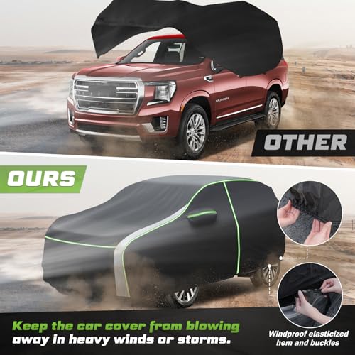 Image of Mixsuper Liner Car Cover for GMC Yukon 2007-2014 & 2015-2026, 7 Layers Waterproof All Weather SUV Cover with Driver Side Zipper Door, Windproof Straps & Reflective Strips