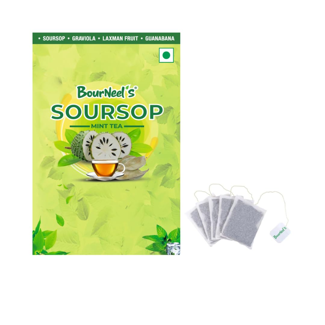 Soursop Mint Tea Box (20 Bags)|Dipping Tea Bags | Combination of Dry Soursop Leaves & MintLeaves| No Preservatives | Graviola Laxman Phal Dry Leaves | High Vitamin C |Kadha Tea |