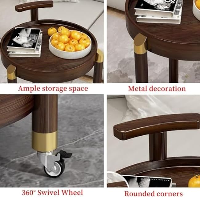 3 Tier Storage Cart with Handle Side Tables with Storage End Table Rack with Wheels for Living Room Dining Room Heavy Duty(35cm)-TTJ3afWO