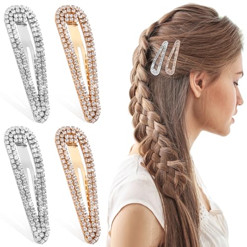 2 PCS Rhinestone Hair Clips, Metal Snap Hairpins Bling Duckbill Hairpins Silver for Women, Bridal, Wedding, Party, Prom