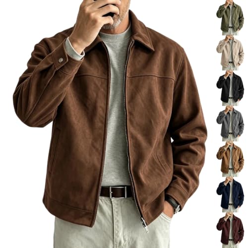 Plus Size Jacket for Men Suede Lapel Full Zip Coat Casual Loose Tops - image 1