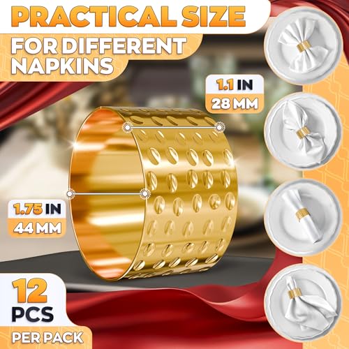 Image of Easter Hammered Gold Napkin Rings Set of 12 - Classic & Reusable Metal Napkin Ring Holders 1.8 inchx1.1 inch for Banquets, Weddings, Family and Holiday Dinner Gatherings, Gift Giving & Easter Table Decoration