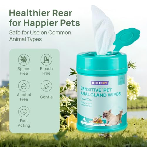 Image of HICC PET Rear-End & External Anal Area Cleaning Deodorizing Wipes for Dogs & Cats, Hydrating & Nourish Fur Dog Grooming Wipes for Daily Cleaning, 75 Counts