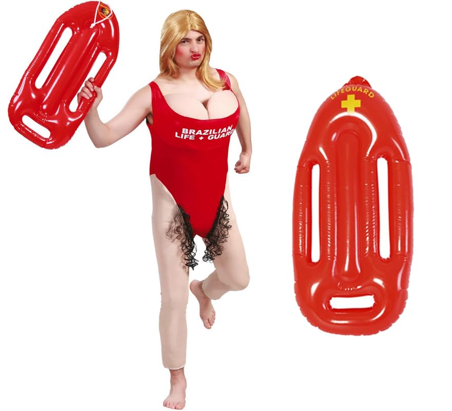 ZZ DISFRAZZES | Disfraz Vigilante de la Playa Hombre - Kit para adultos de Socorrista con Salvavidas, Despedida de Soltero (Talla XL)