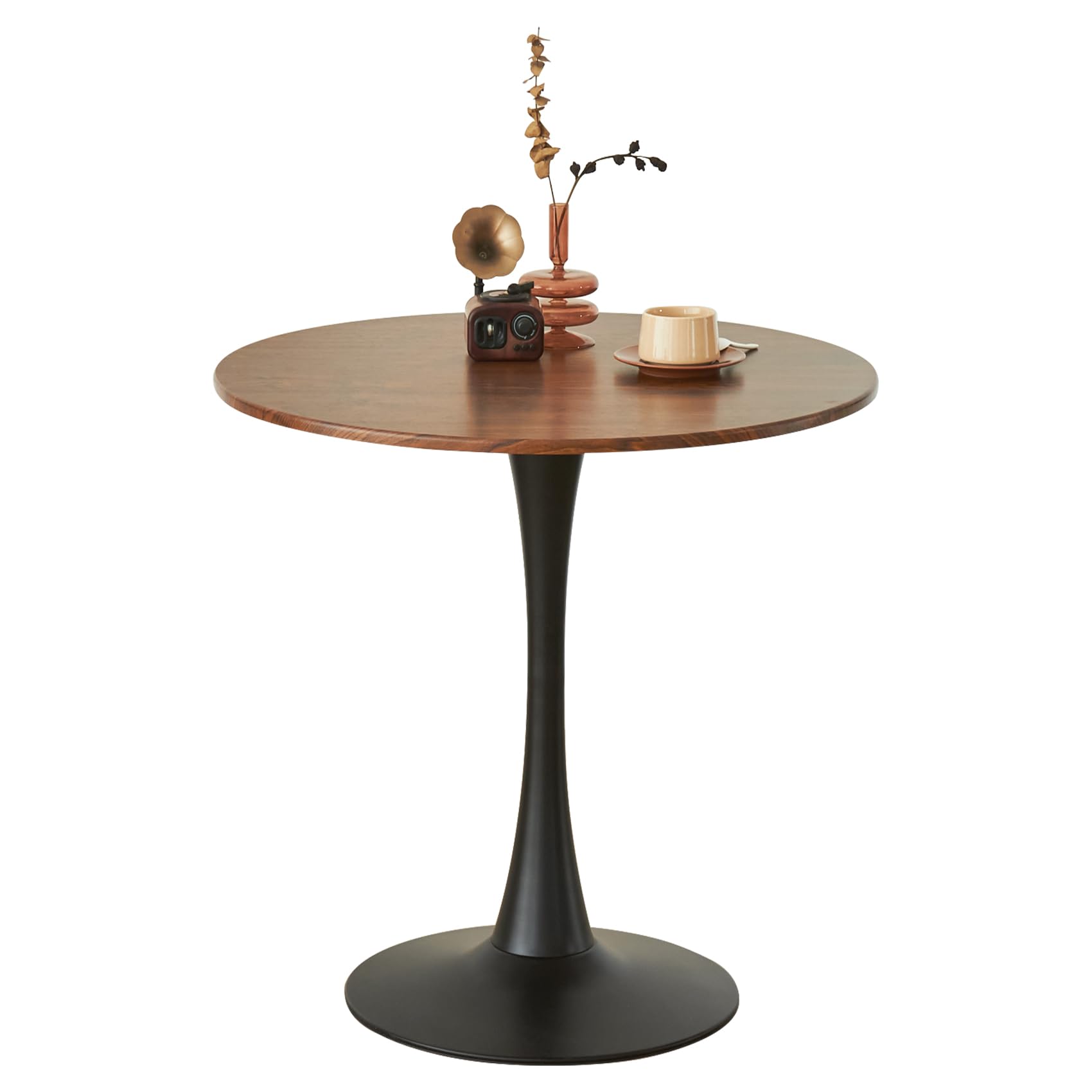 Comtrysail Round Dining Tulip Table for 2, Mid-Century Modern Table with Sturdy Metal Pedestal for Kitchen, Bistro, Cafe, Leisure (Faux Walnut, 24