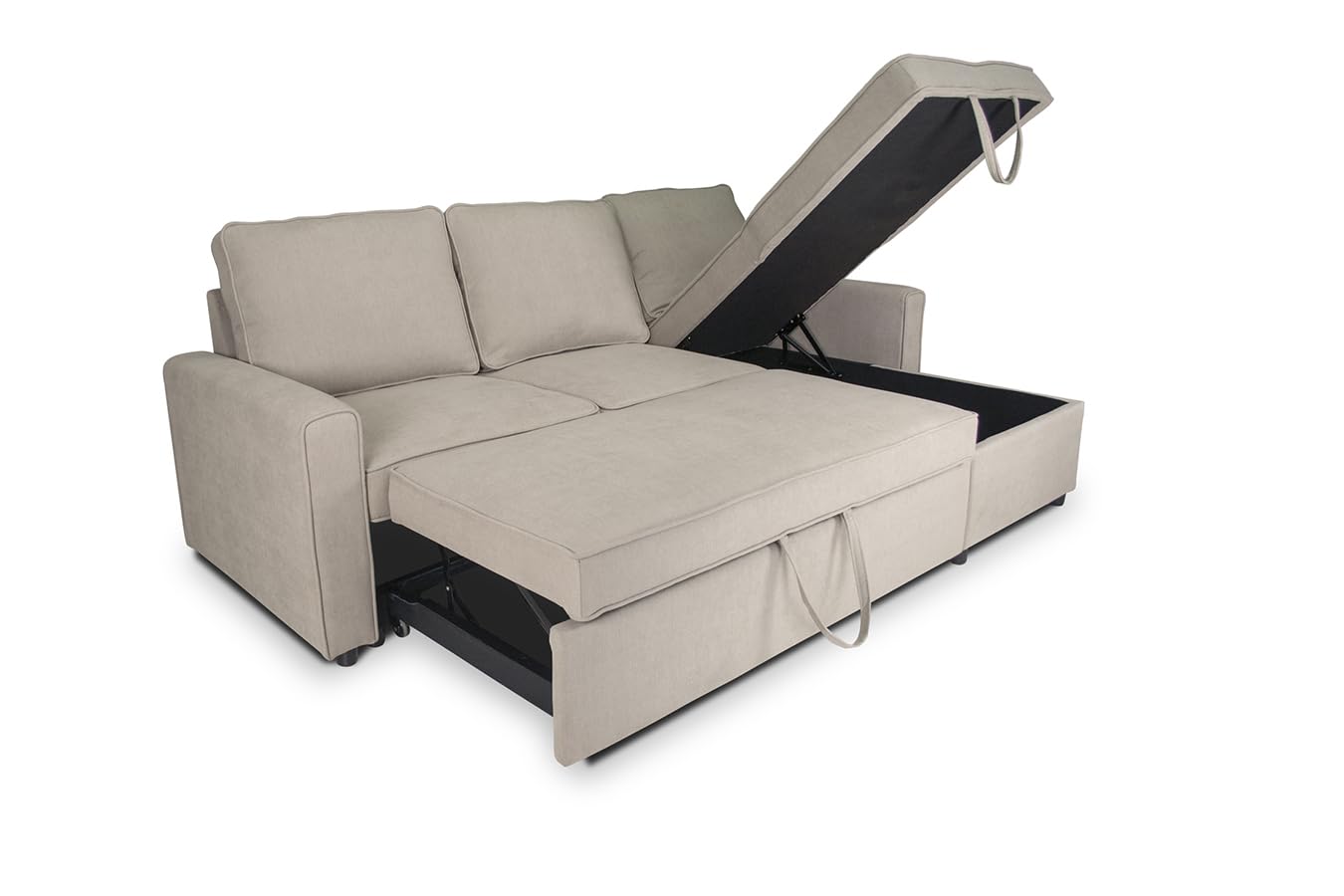SAMIRA Divano letto angolare con contenitore, divano con chaise longue tortora mod. Kennedy