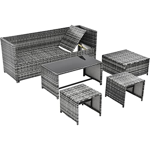 LTGB 5PCS Rattan Garden Corner Sofa Set, Outdoor Garden Furniture Set Patio Sofa Set with Coffee Table, Seat Cushions and Back Cushions, for Backyard/Garden/Poolside/Balcony - Image 2