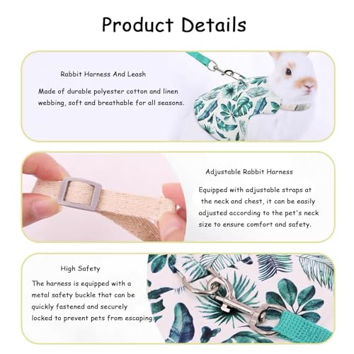 Image of Adjustable Rabbit Harness and Leash Set Lightweight Pet Harness Breathable Cute Rabbit Harness with Safety Buckles for Small Pets