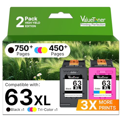 Cartouche d'encre 63XL noir haute capacité Valuetoner pour des textes nets sur Officejet 4650