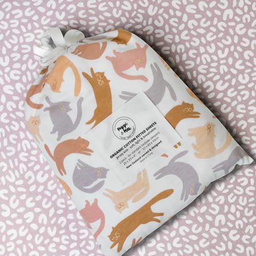 Image of 100% Organic Cotton Bedside Sleeper Bassinet Fitted Sheets Compatible with Mika Micky, Maxi-C0Sl, Ronbei, Amke, Baby Joy, Cloud Baby, Koola Baby – 33 x 20” – Sleepy Cats – 2 Pack
