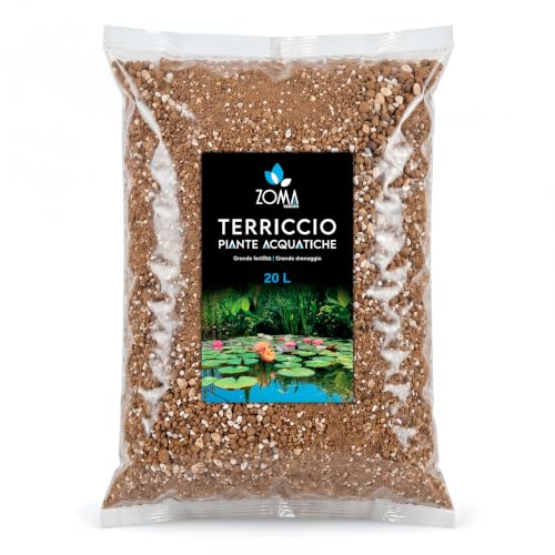 ZOMA Terriccio per piante acquatiche con humus di lombrico 20l, Terra acquario neutra e non intorbidante, ideale per piante palustri, ninfee e loto, sicuro per pesci e tartarughe - Made in Italy